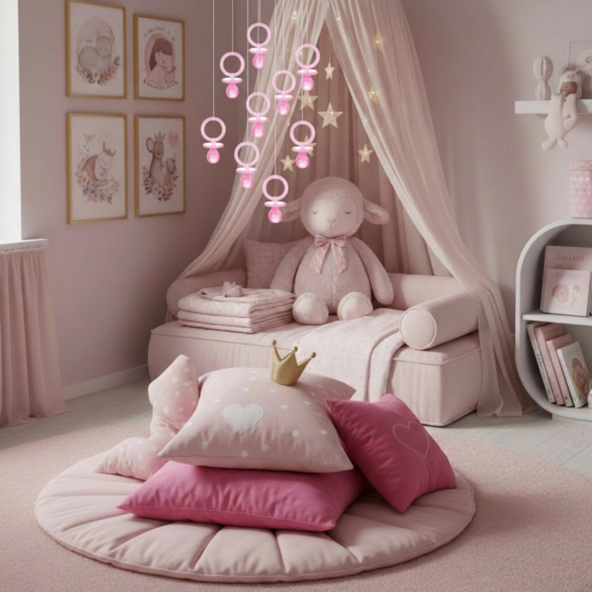 Chengu 100 chupetes de baby shower, lindos chupetes acrílicos para bebé, chupetes de plástico a granel para recién nacidos, para niñas y niños, decoraciones de fiesta, decoración de mesa (rosa,