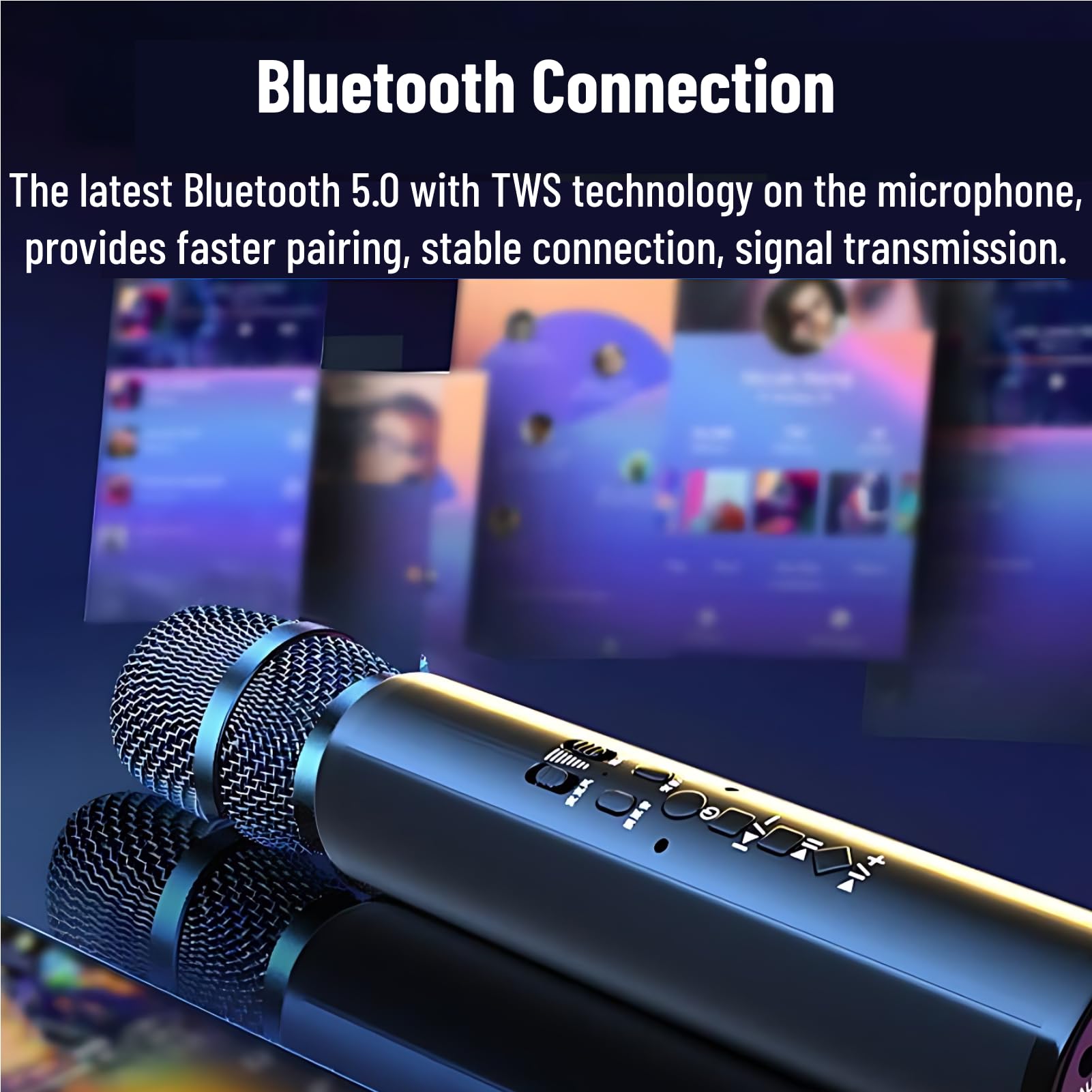 Bezprzewodowy Mikrofon do Karaoke, Stereofoniczny Mikrofon Bluetooth do śpiewania, z funkcją Nagrywania/redukcji Szumów/monitorowania Uszu (Czarny)