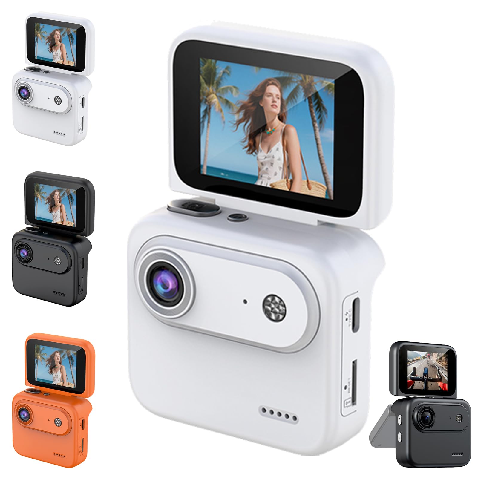 Action Camera 4K 360° with Flip Screen - Multi-Functional Vlogging Camera with 143° Wide-Angle Lens - Anti-Shake Action Cam for Cycling, Skydiving & POV Adventures (White)-image-4