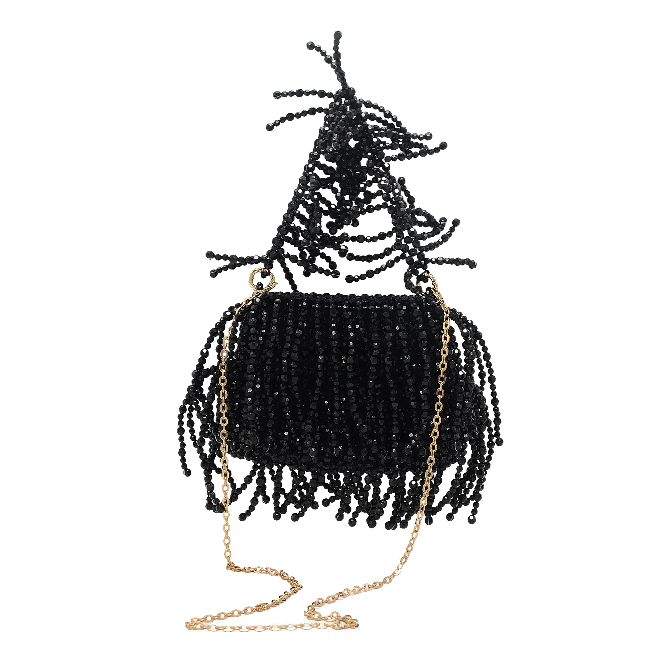 Miuco Bead Tassel Clutch Purse Bags For Women Handmade Beaded Handbags Evening bag with Chain Strap