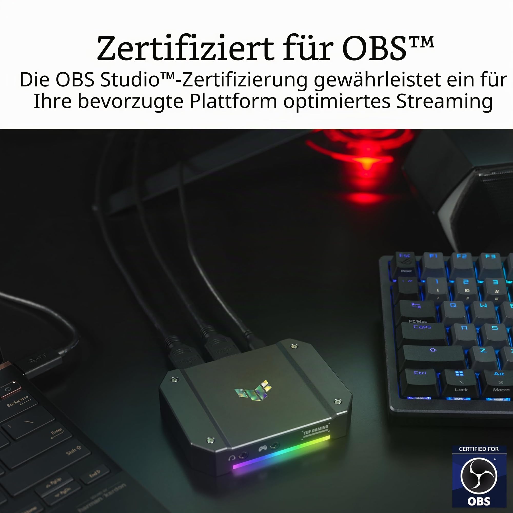 ASUS TUF Gaming Capture Box 4KPRO | 4K Video Streaming bis 60 fps, Plug-&-Play-USB 3.2 Gen 2-Anschluss, 2x3,5mm-Buchsen, OBS kompatibel, VRR Passthrough, RGB