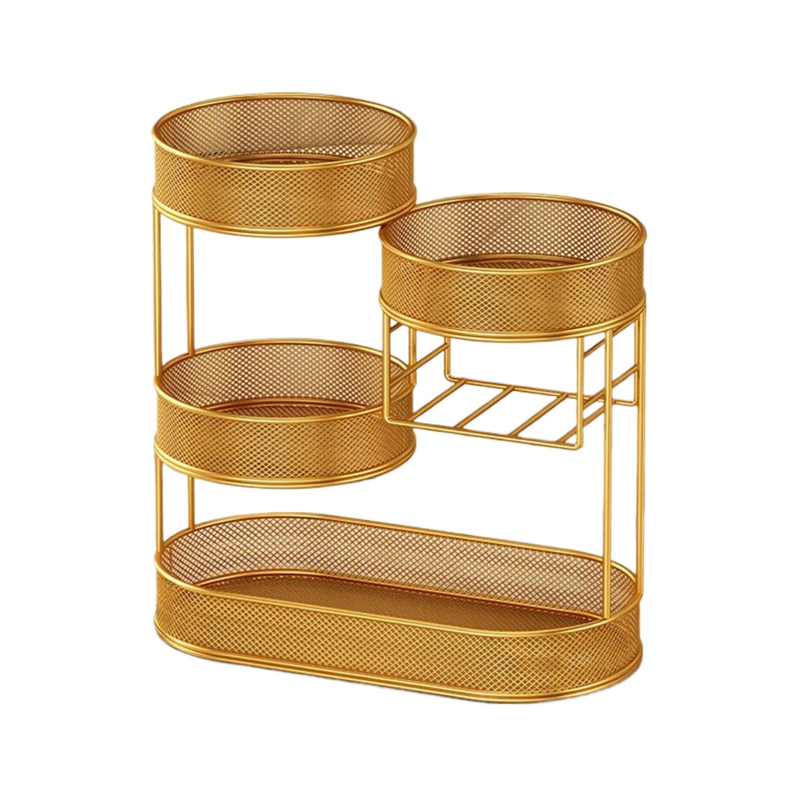 Cesta de almacenamiento de varios niveles en oro para solucionar el desorden de tu hogar
