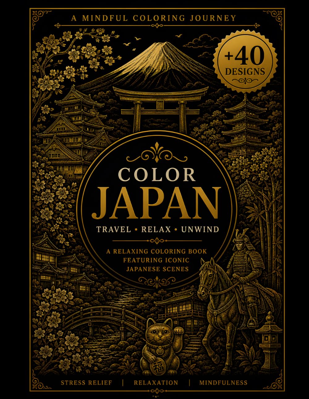 Japan Coloring Book: 40 Beautiful Japanese Scenes for Relaxation and Mindful Coloring (Journey Through the World – Coloring Book Series)