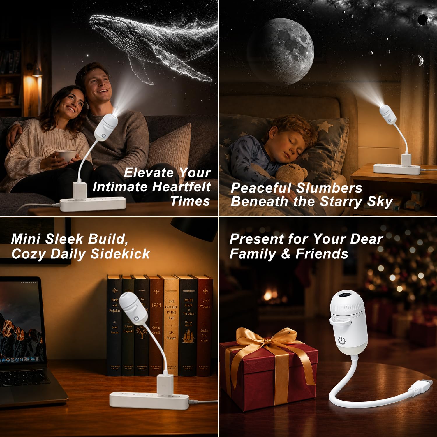 Proyector Galaxy Star 2 en 1, luz nocturna holográfica inteligente HD con | Proyector espacial oceánico para dormitorio, rotación USB de 360°, proyector de estrellas Plug and Play para camping