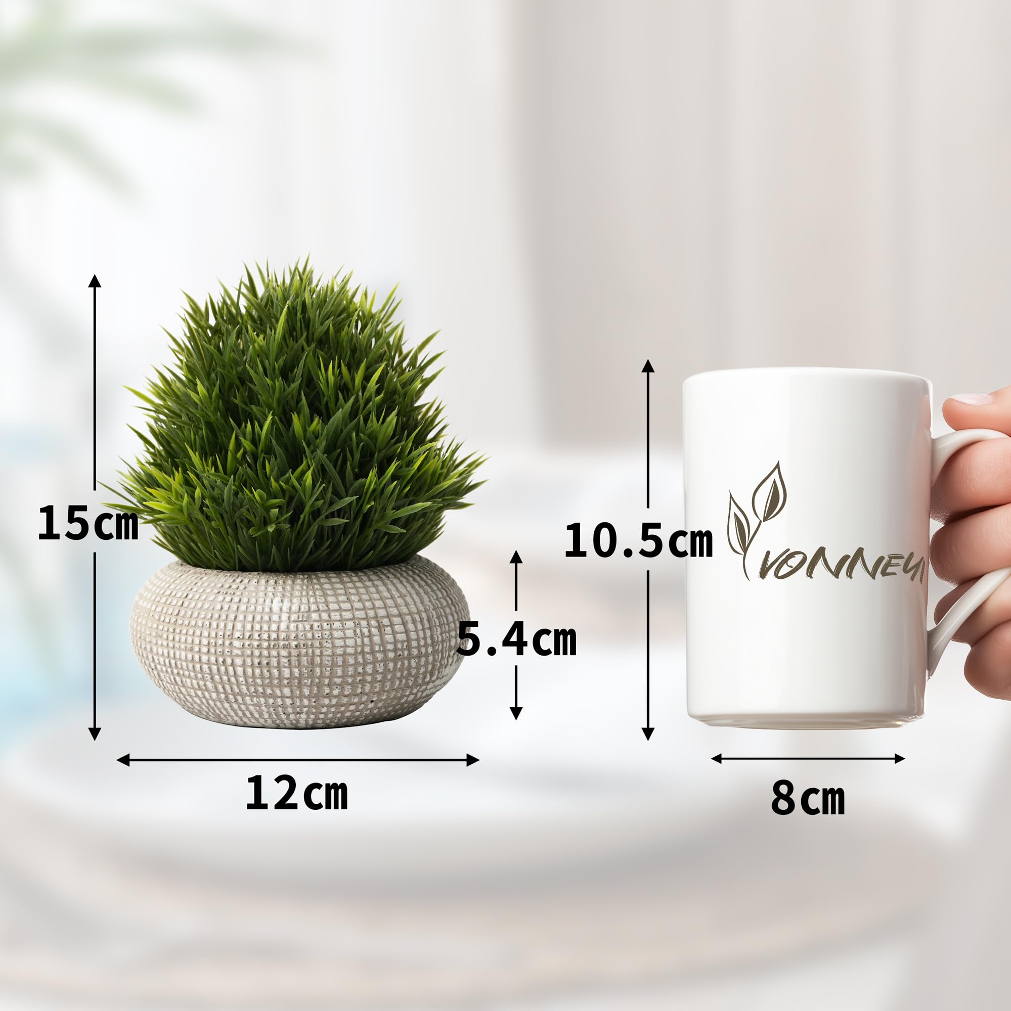 YVONNEYI 2 plantas artificiales de boj en maceta de hormigón, plantas artificiales para decoración