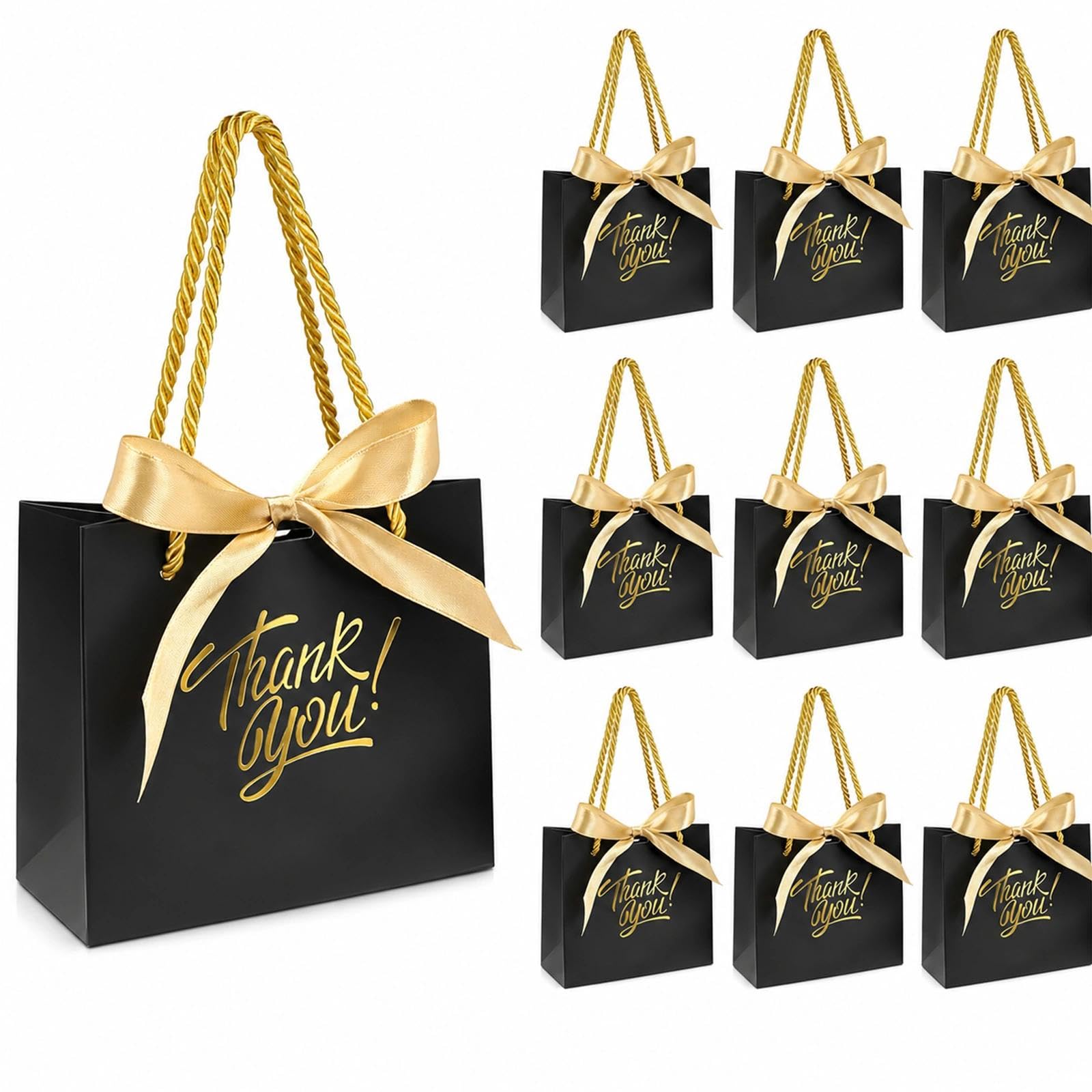 Luxury Black Gold Thank You Gift Bag 10Pcs, Elegant Favor Bags Appreciation