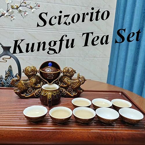 Miniatura 2 de Juego de té chino de Kung Fu, caja de regalo, estilo Pixiu con tetera de rotación de 360 grados e infusor, adecuado como regalo para cumpleaños,