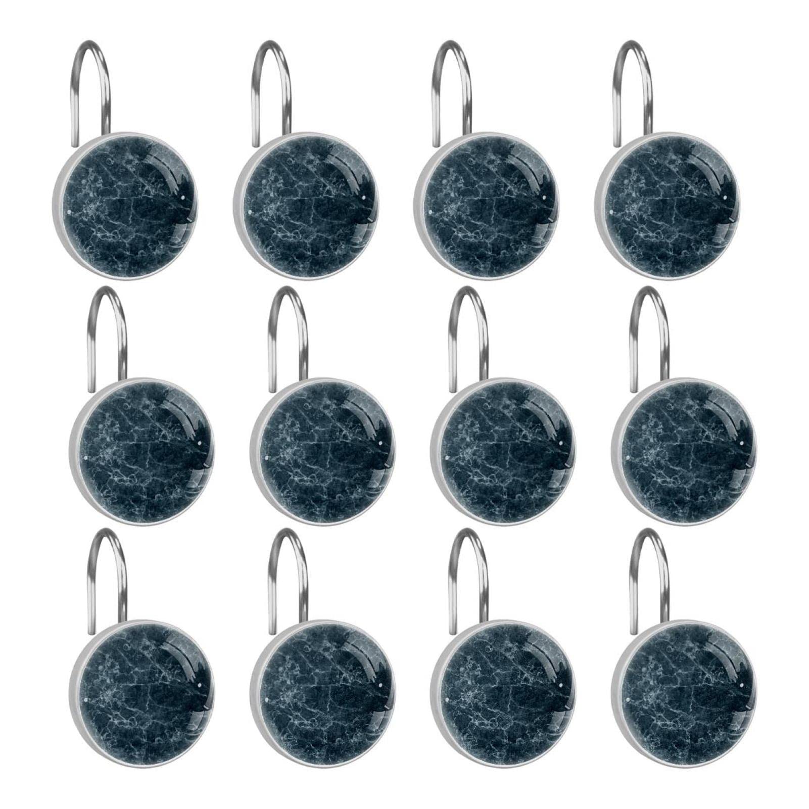 Runde Duschvorhanghaken Aus Glas – Edelstahl-Ringe, 12 Stück, Mit Marmor-Optik, Für Standard-Stangen (bis 28 Mm)