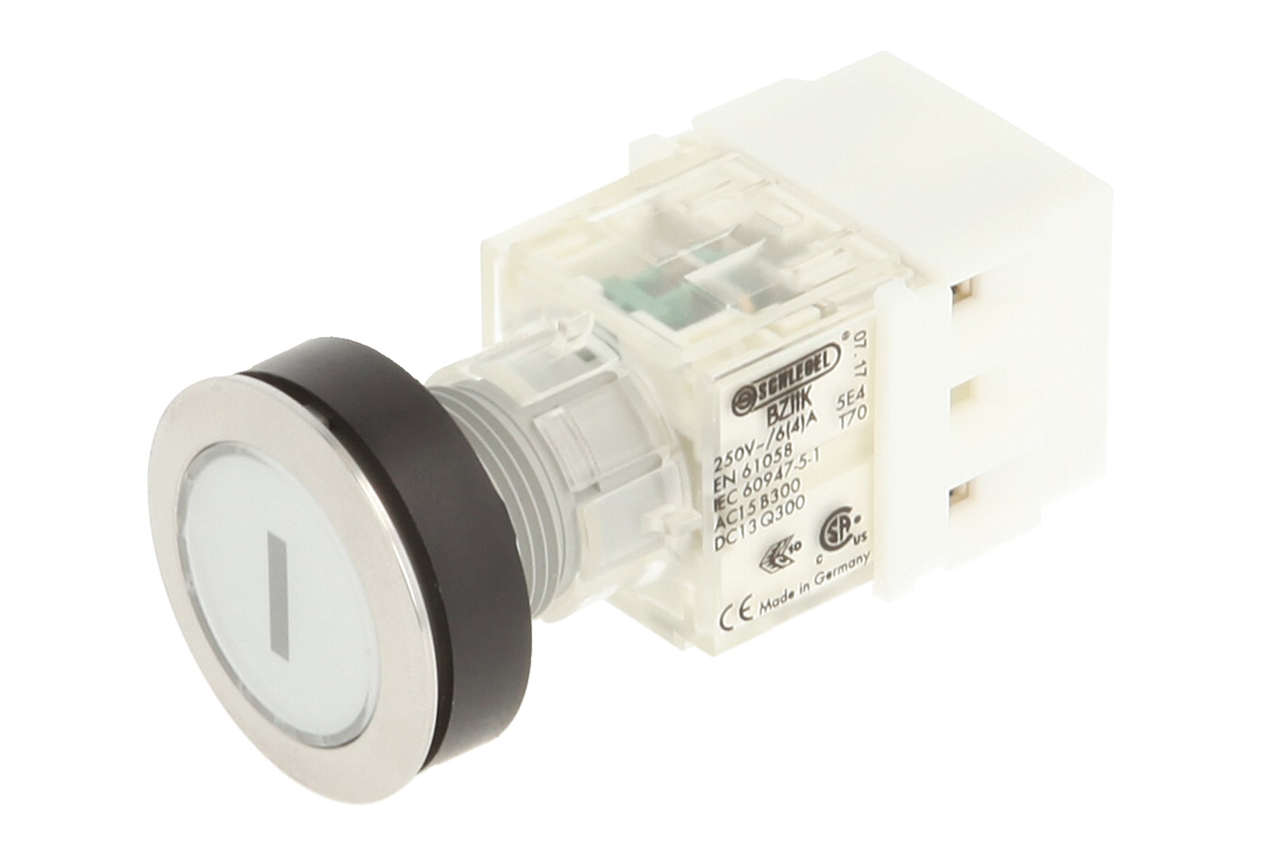 Schlegel 23.000.620 Push Button Stainless Steel, Clear Button Cap, Identification Plate I, Push Contact Sensor, 2 N/O Contacts and Screw Connection
