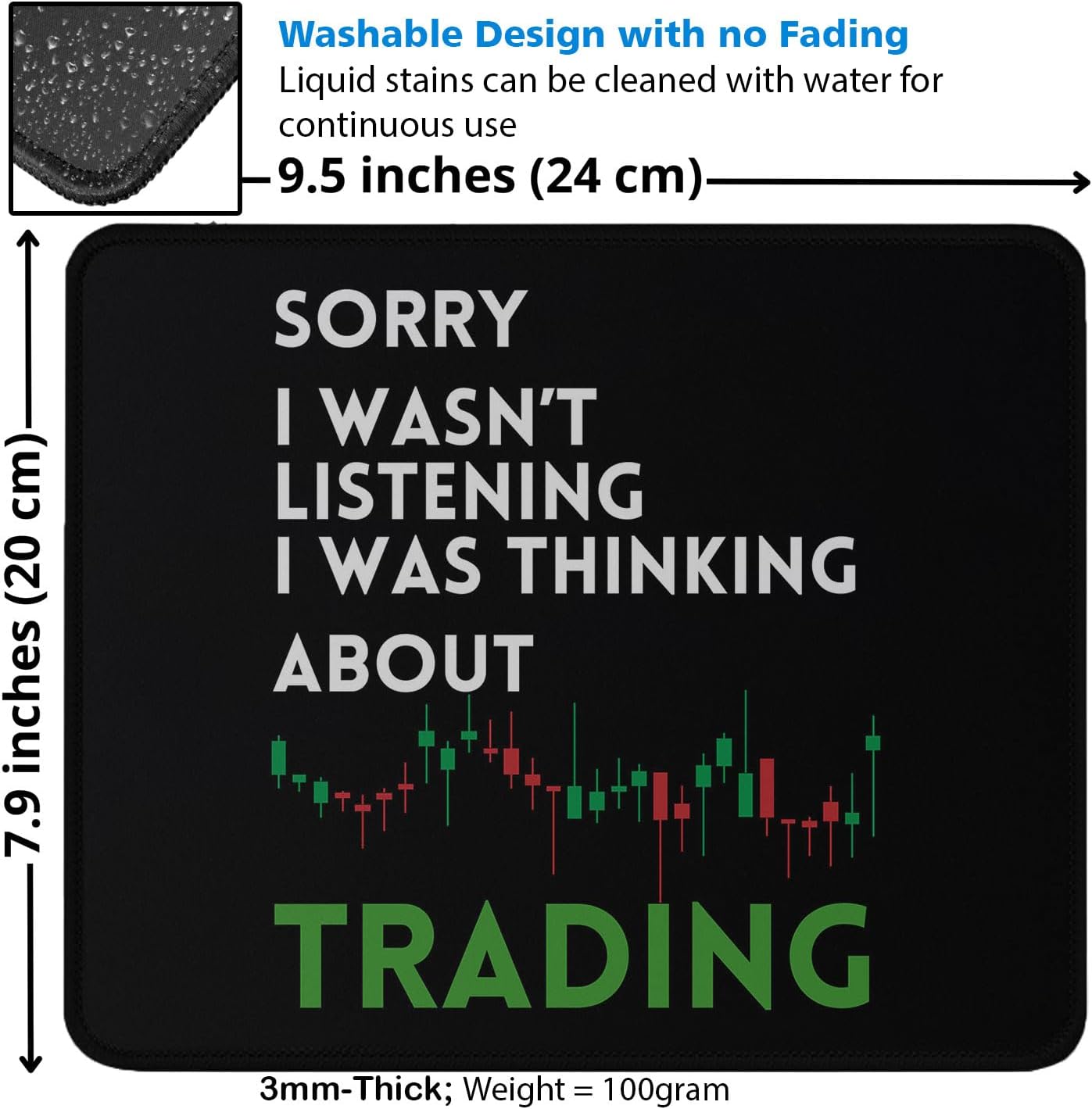 Trading Stock Market Mousepad, Thinking About Trading Candlestick Chart Design, Anti-Slip Rubber Base, 9.5x7.9 Inches, Washable Surface image 3