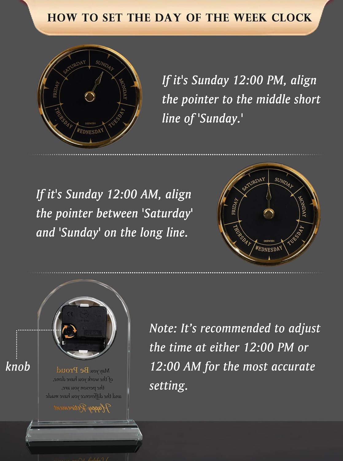 DEEWISH Retirement Gift for Women Men, Days of the Week Desk Clock, Happy Retirement Plaque Gifts for Coworkers Boss, Going Away Gift for Retired Friends, Farewell Presents for Teacher Doctor Nurses - Image 6