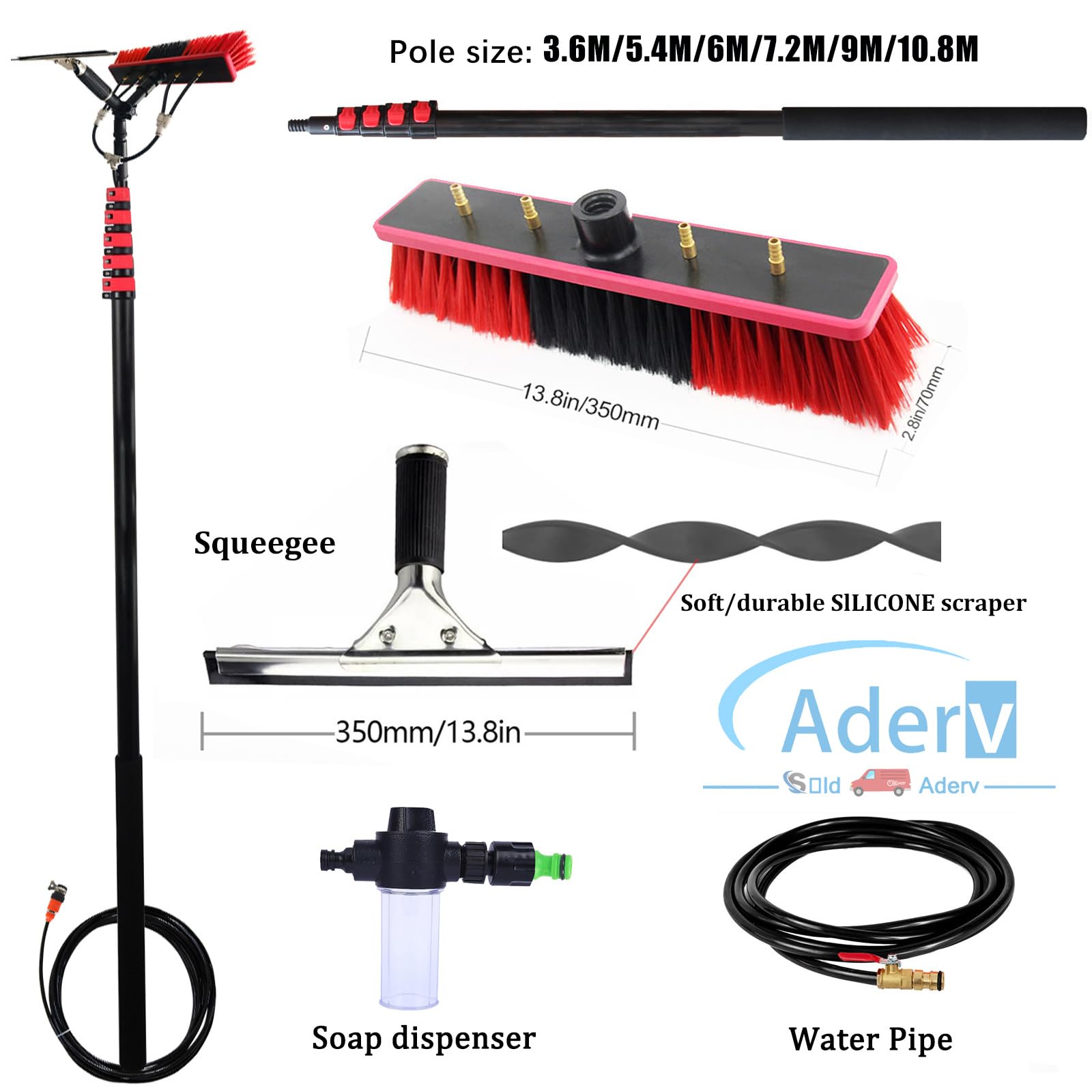 Teles - Kit de cepillo de limpieza para paneles solares y exteriores, extensible, versátil, sin rayas y fácil de usar