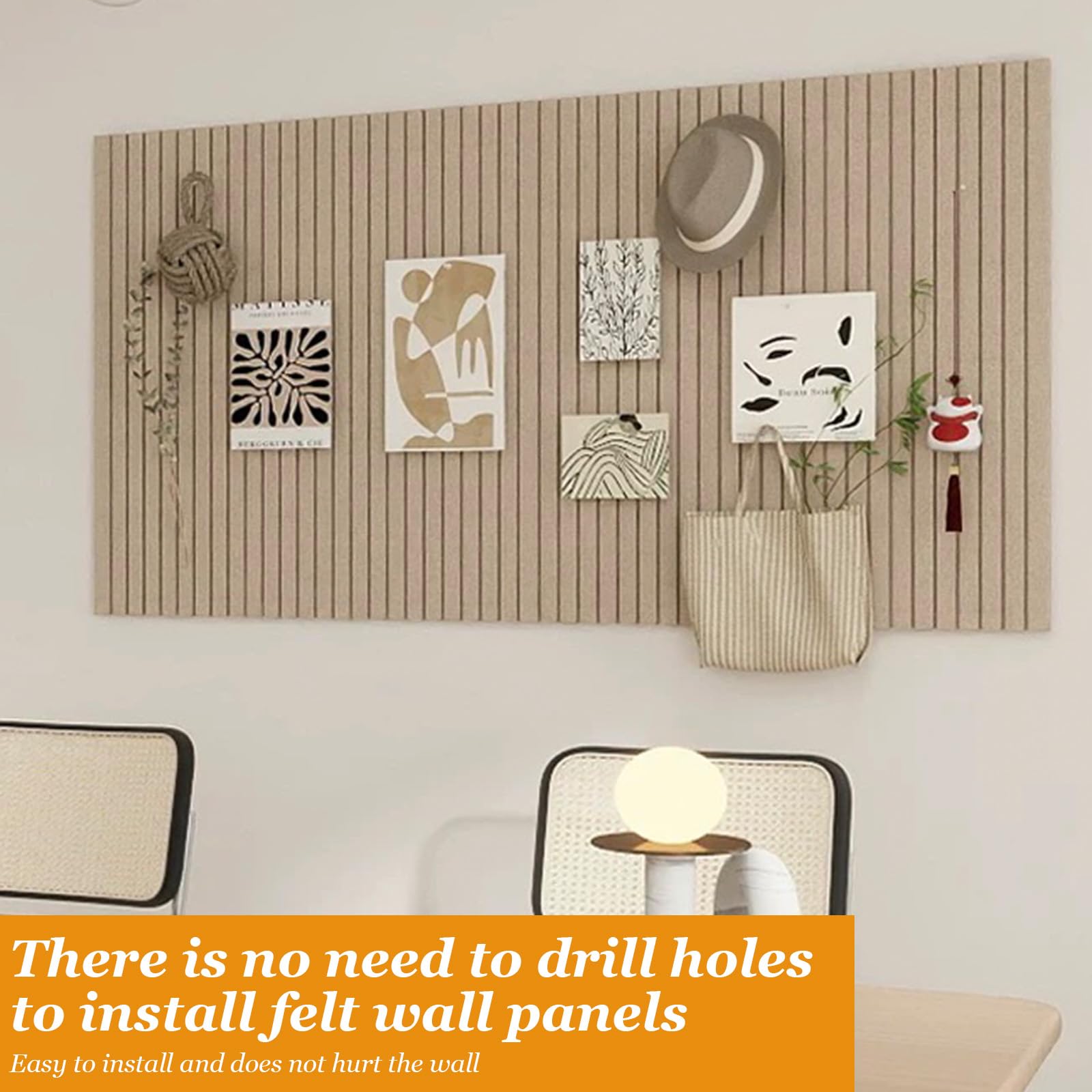 120 x 90cm Große Filz Pinnwand Selbstklebend,vertikaler Streifen dekorative Pinnwand aus Filz,Filzboard, faltbare Fototafel Memotafeln Memo Boards Bulletin Board für Büro Küche,Dunkel Kamel