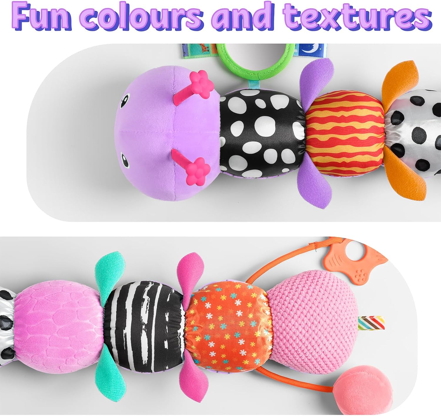 LIGHTDESIRE Baby Toys 6-12 Months Musical Caterpillar,Infant Toys Stuffed Animals with Ruler Design Mirror,Pull String,Crinkle&Rattles,Teething Toys for Tummy Time, Boy Girl Gifts 0-12 Months(Purple)