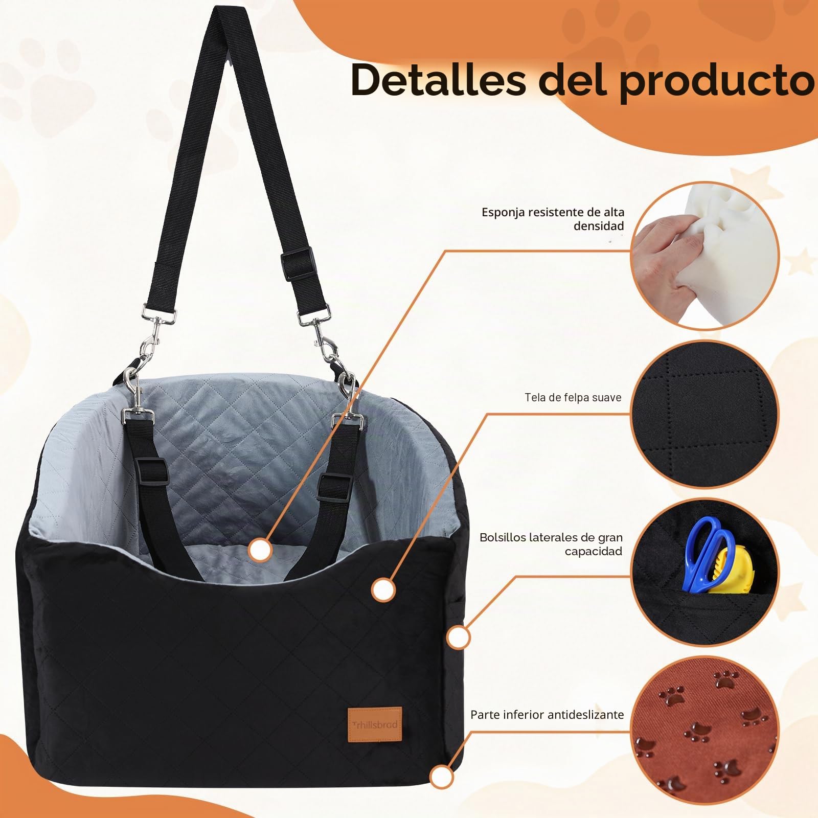 Asiento de Coche para Perros medianos de Menos de 13,6 kg, cómodo Asiento de Coche para Cachorro con 2 Correas de Seguridad clipsables, Base Antideslizante para Viajar para Mascotas, Completamente