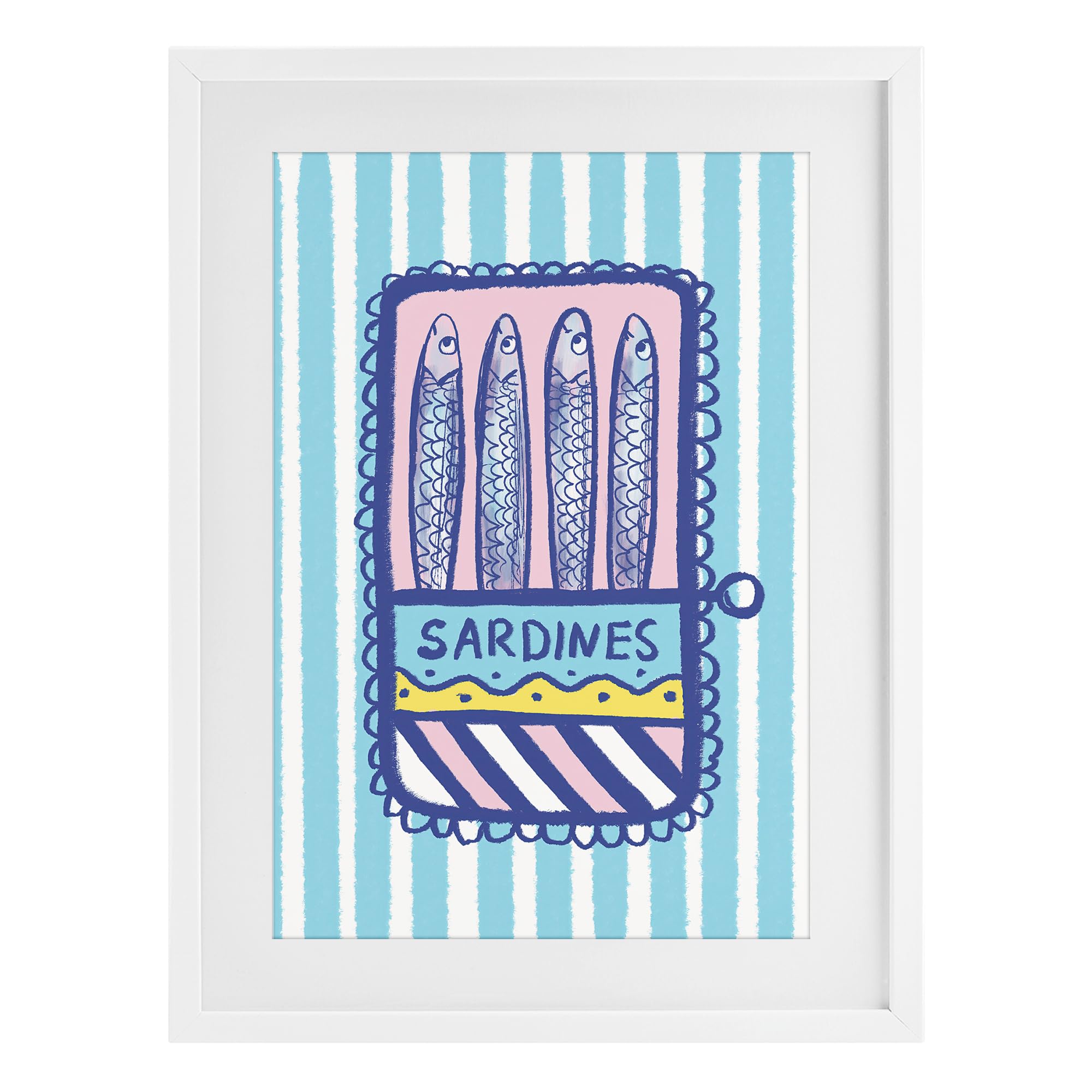 Stupell Industries Coastal White (Textured) Retro Sardines Nautical Kitchen, 14 X 20 Inch Framed Print Under Glass