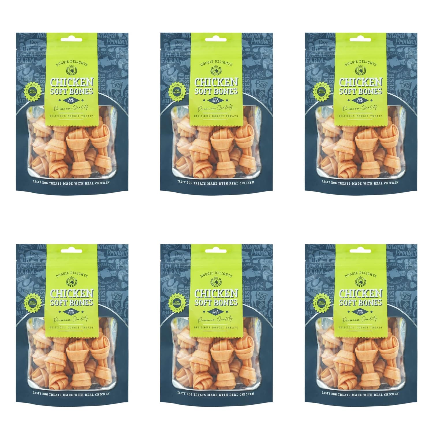 Dogie Delights Dog Treats 160g - Chicken Soft Bones - Premium Quality Delicious Dogie Treats - Pack of 6