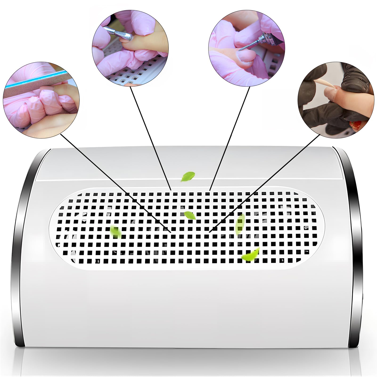 VOLTIX Aspirador de uñas profesional 40 W con 3 ventiladores – Aspirador de uñas silencioso con 2 bolsas para recoger polvo – Nail Vacuum Cleaner para reconstrucción, limado y Nail Art