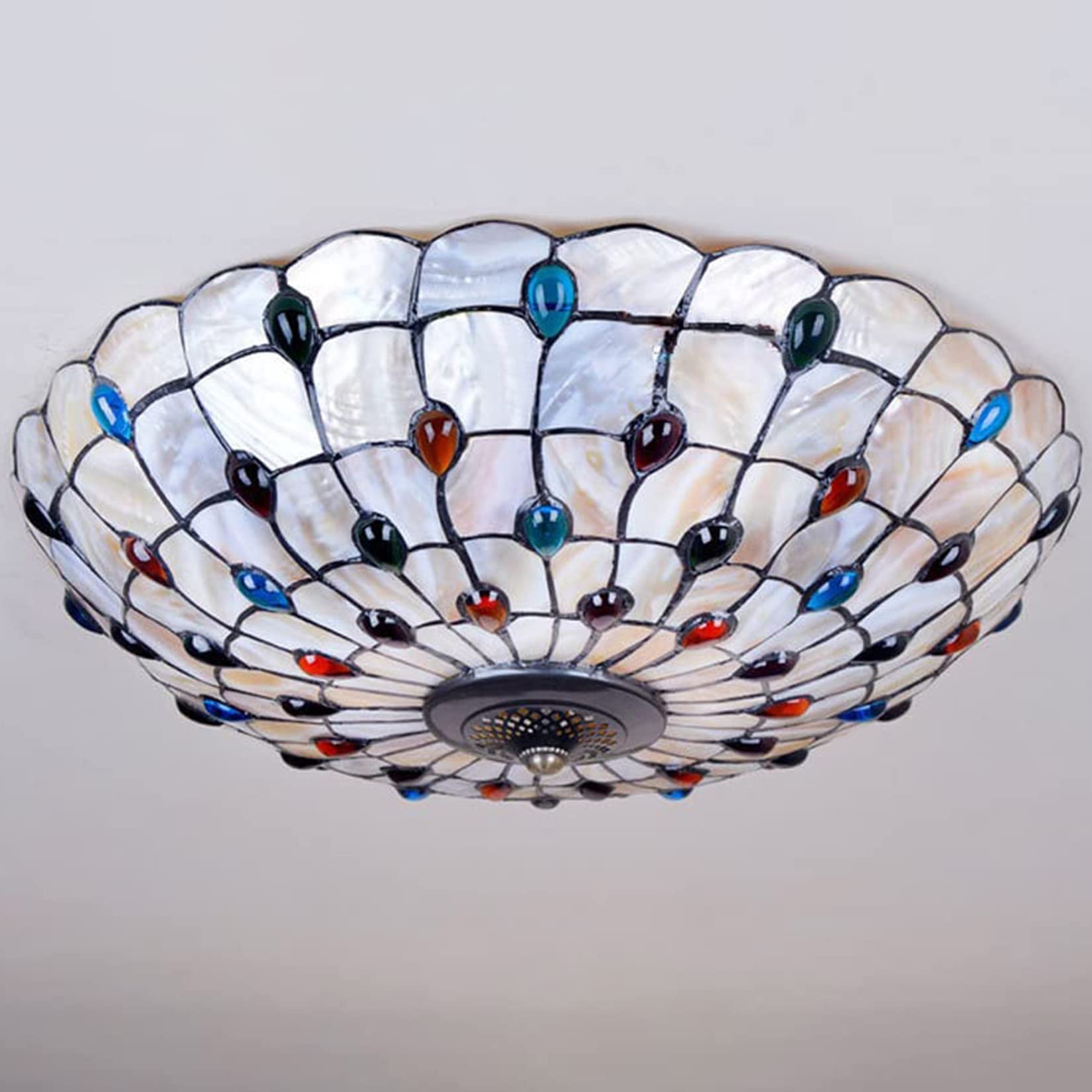 Tiffany Flush Mount Ceiling Light, LED Stained Glass Ceiling