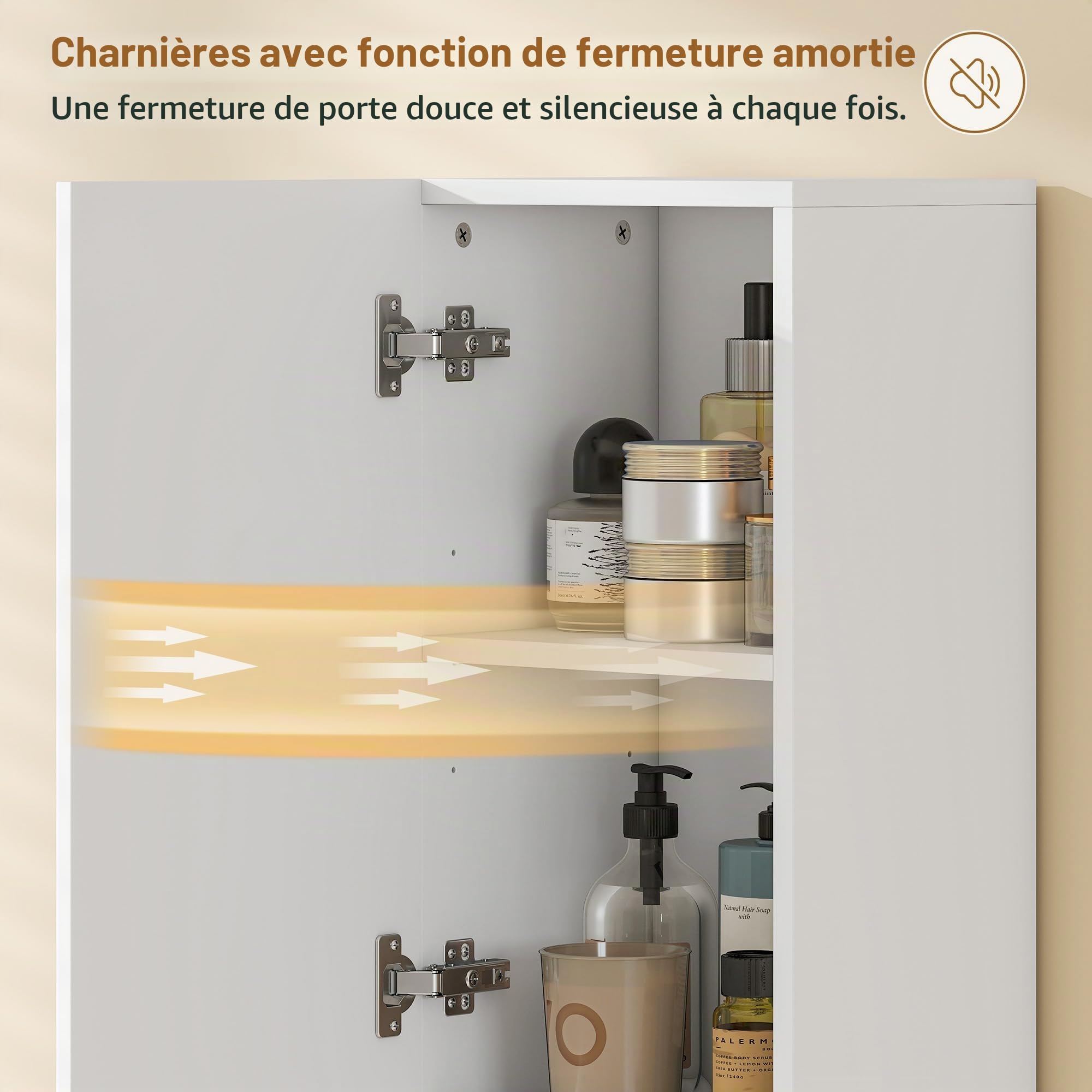 HOMCOM Meuble Salle de Bain 2 Portes à Fermeture Douce 30x24x140 cm Blanc