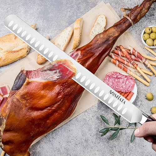 Miniatura 6 de MOSFIATA Cuchillo de tallado de rebanado de 12 pulgadas cuchillo de corte BBQMeat cuchillo de corte forjado de acero alemán de alto carbono diseño