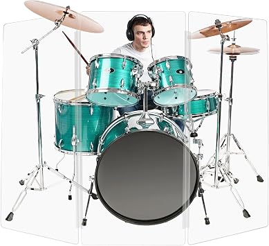 PENNZONI Drum Shield 4ft w/Plastic Hinges, w/ 3 Drum Panels, Plastic Hinges, Premium Clear Acrylic Panels, Drum Screen