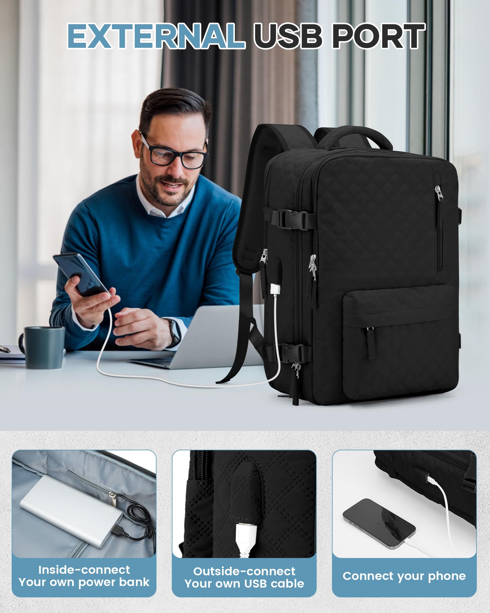 BJLFS Zaino Ryanair 40x30x20 Sottovuoto con Pompa Zaino da Viaggio Ryanair 40x20x25 Borse da Cabina per Wizzair Bagaglio a mano Easyjet 45x36x20 Sottovuoto Zaino Casual per Laptop 14 Pollici nero