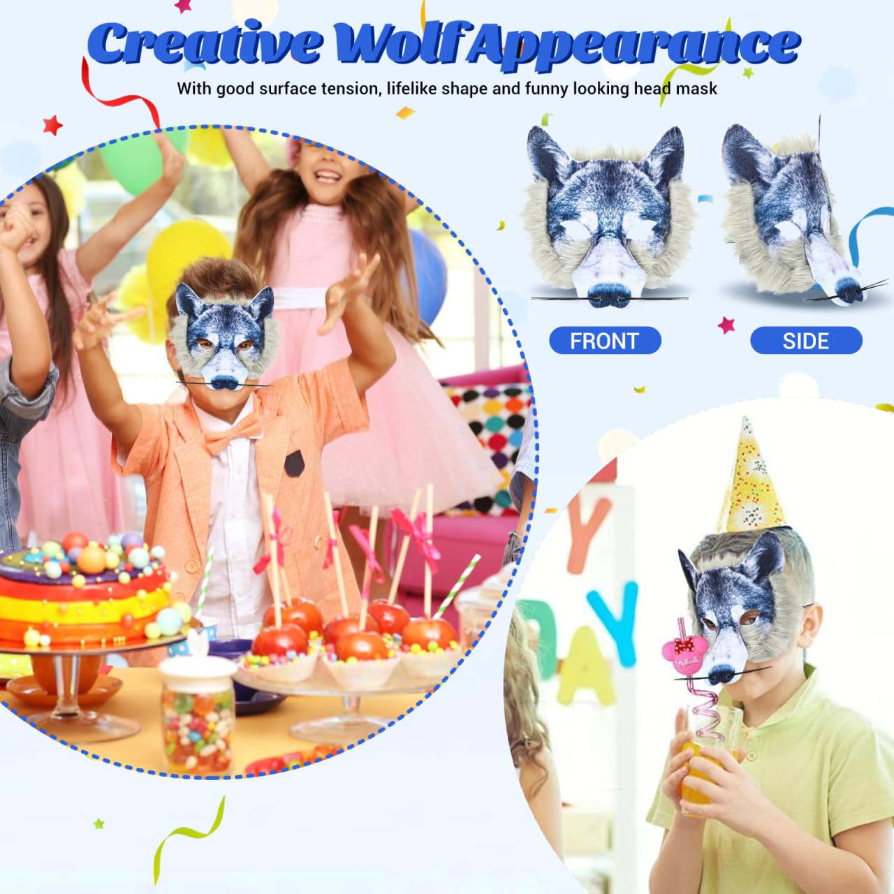 Toyvian 3D Wolf Maske Halloween Wolfsmaske Halbes Gesicht Wolfskopfmaske Realistische Gruselige 3D Tierkopfmasken für Kinder Erwachsene Karnevalsparty Kostüm Maskerade Silber