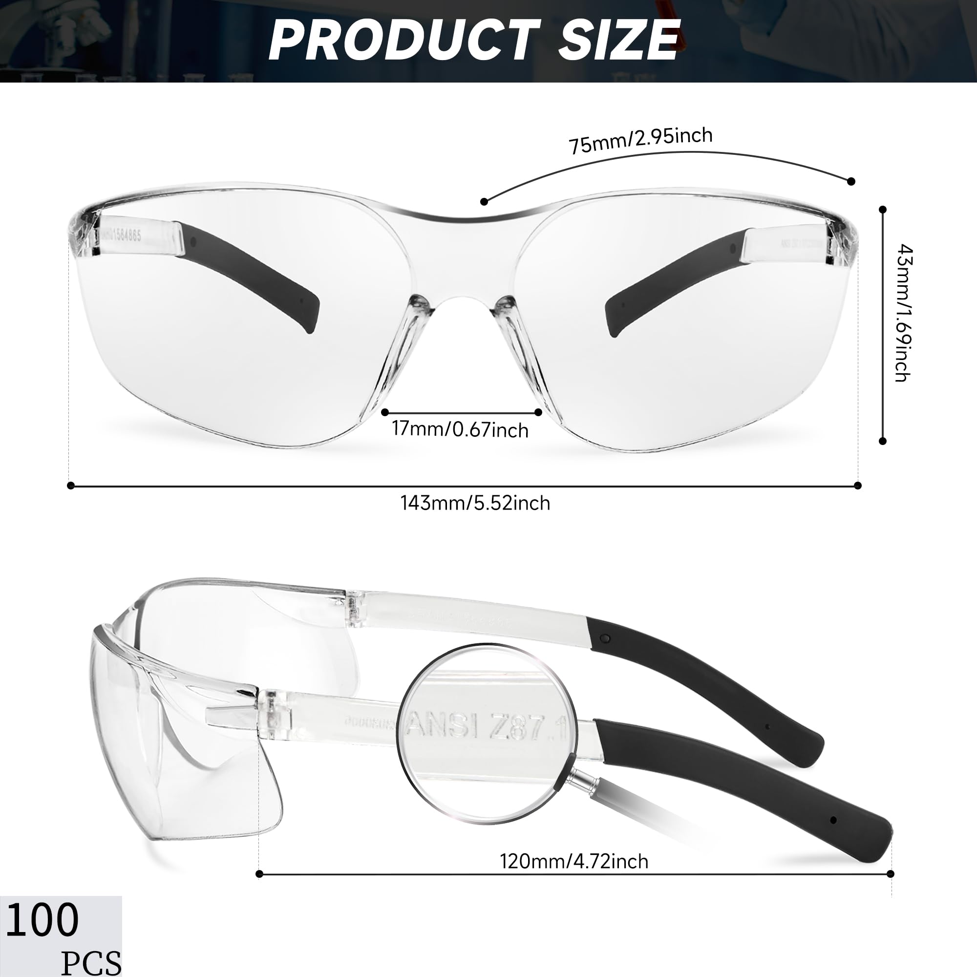 Salfboy Schutzbrille für Damen und Herren, ANSI Z87.1, Schutzbrille Bulk, kratzfest, Klar Grau