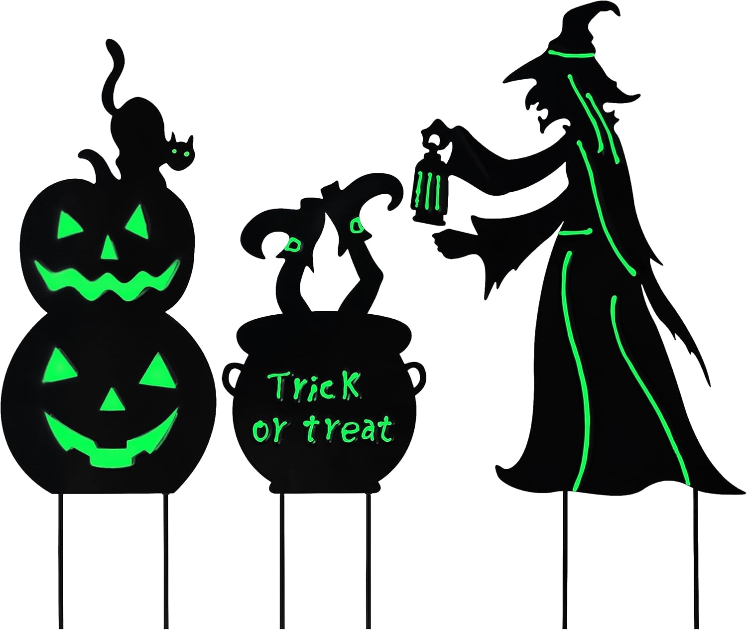 Aesto Halloween Yard Signs Outdoor Decorations, 3 Pack Witch and Pumpkin Shaped