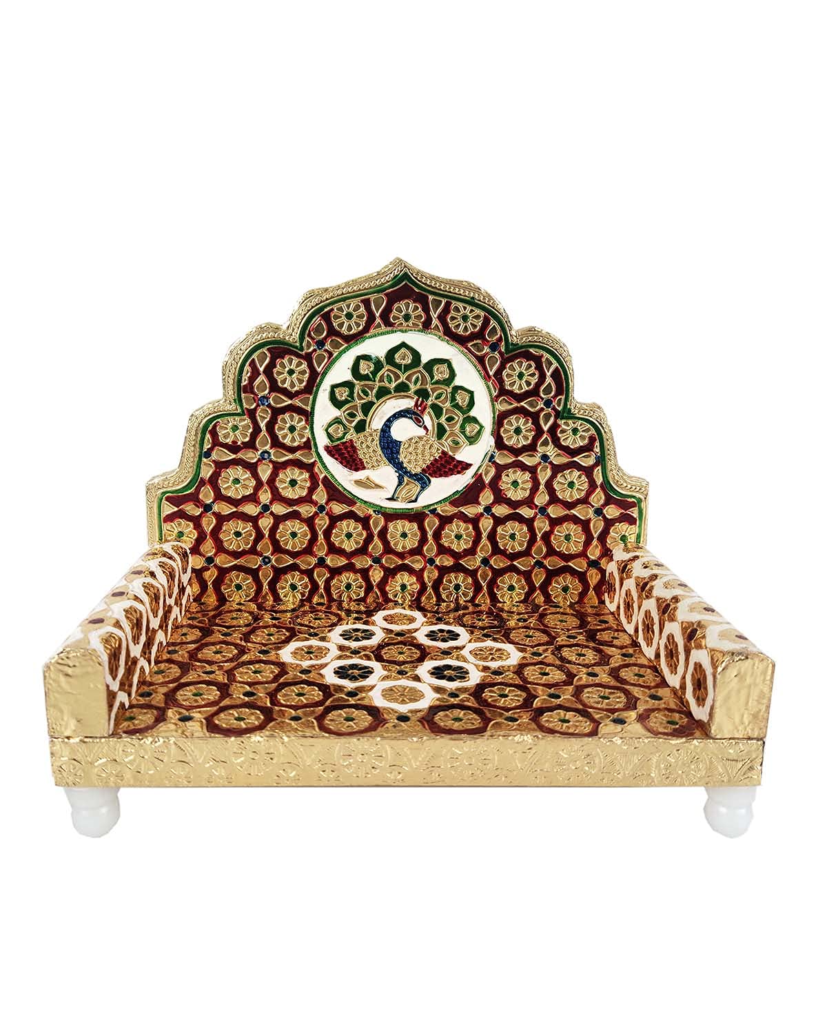 Jitesh Handicrafts Designer Wooden Mehroon Mina Singhasan No.3 for Home and Office Temple Decoration (21x12.5x18 cm)