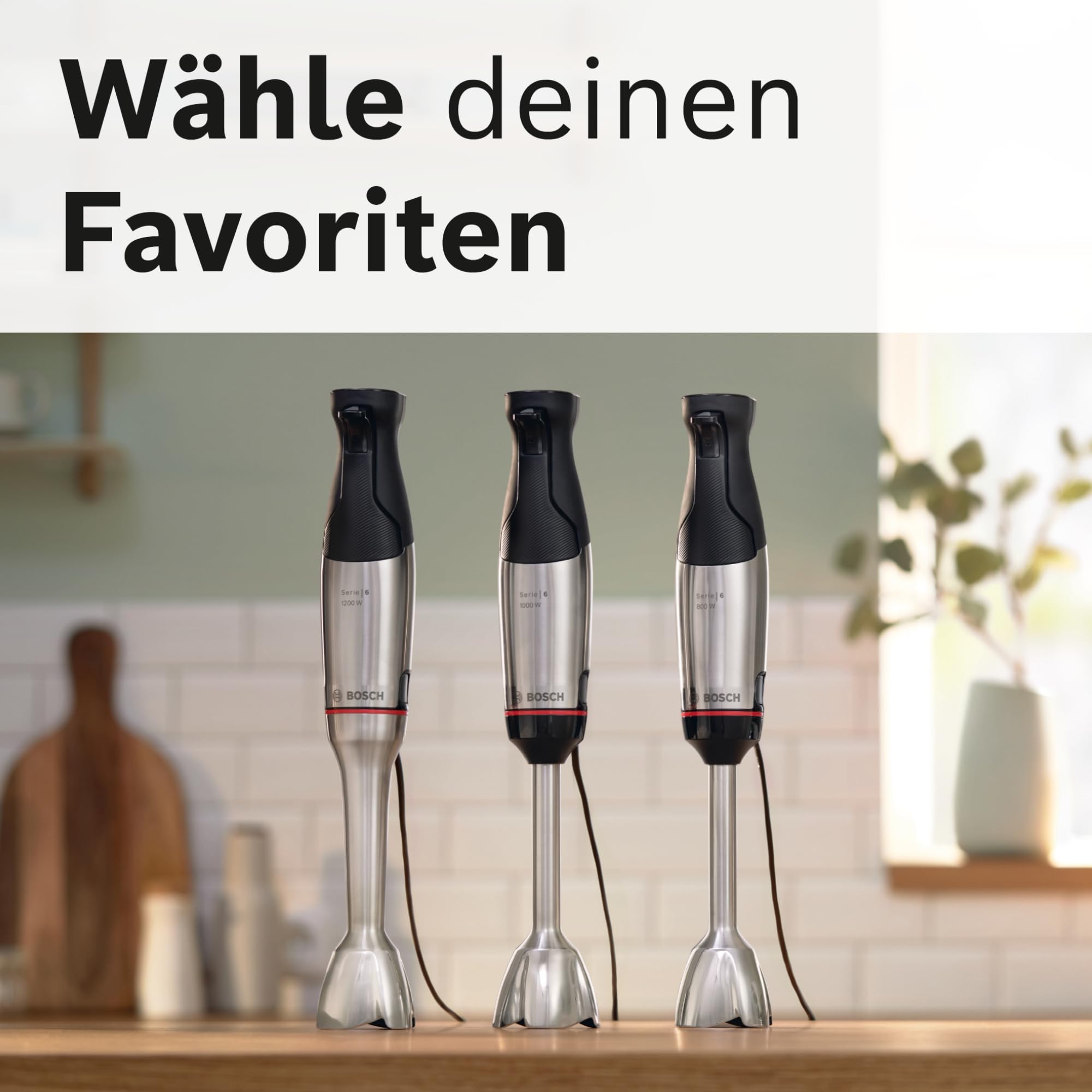 Bosch Stabmixer ErgoMaster Serie 6, mit Zerkleinerer, Schneebesen, Mixbecher, Edelstahl-Klingen, verschleißfreie Keramik-Kupplung, langlebig, Luftkühlung, 1000 W, Edelstahl, MSM6M622