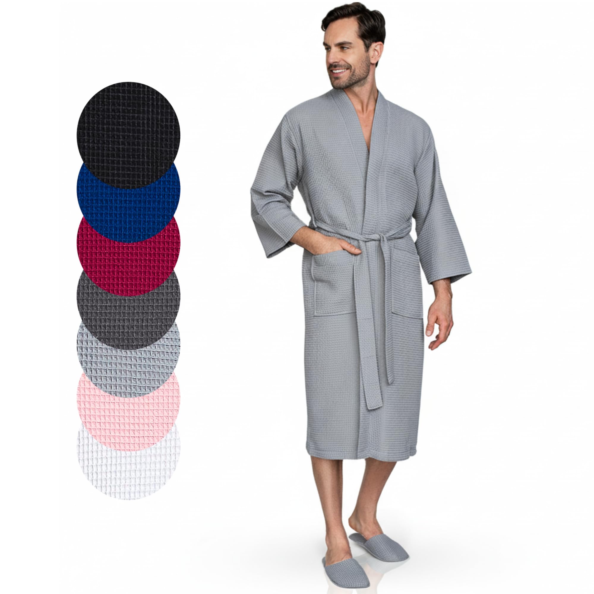 Lotus Linen Men’s Waffle Weave Cotton Bathrobe – Lightweight, Quick Dry Spa Robe, Personalized Robes