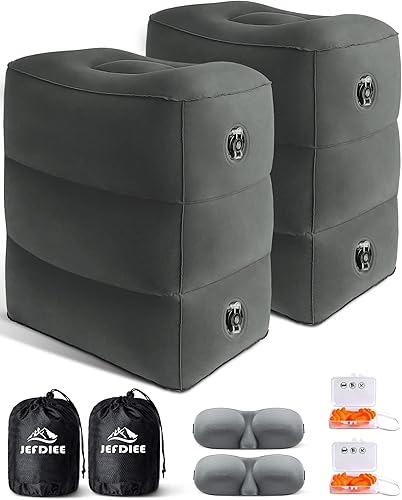 JefDiee Almohada inflable para descanso de pies, cama de avión para niños, almohada ajustable de 3 capas de altura, artículos esenciales de viaje