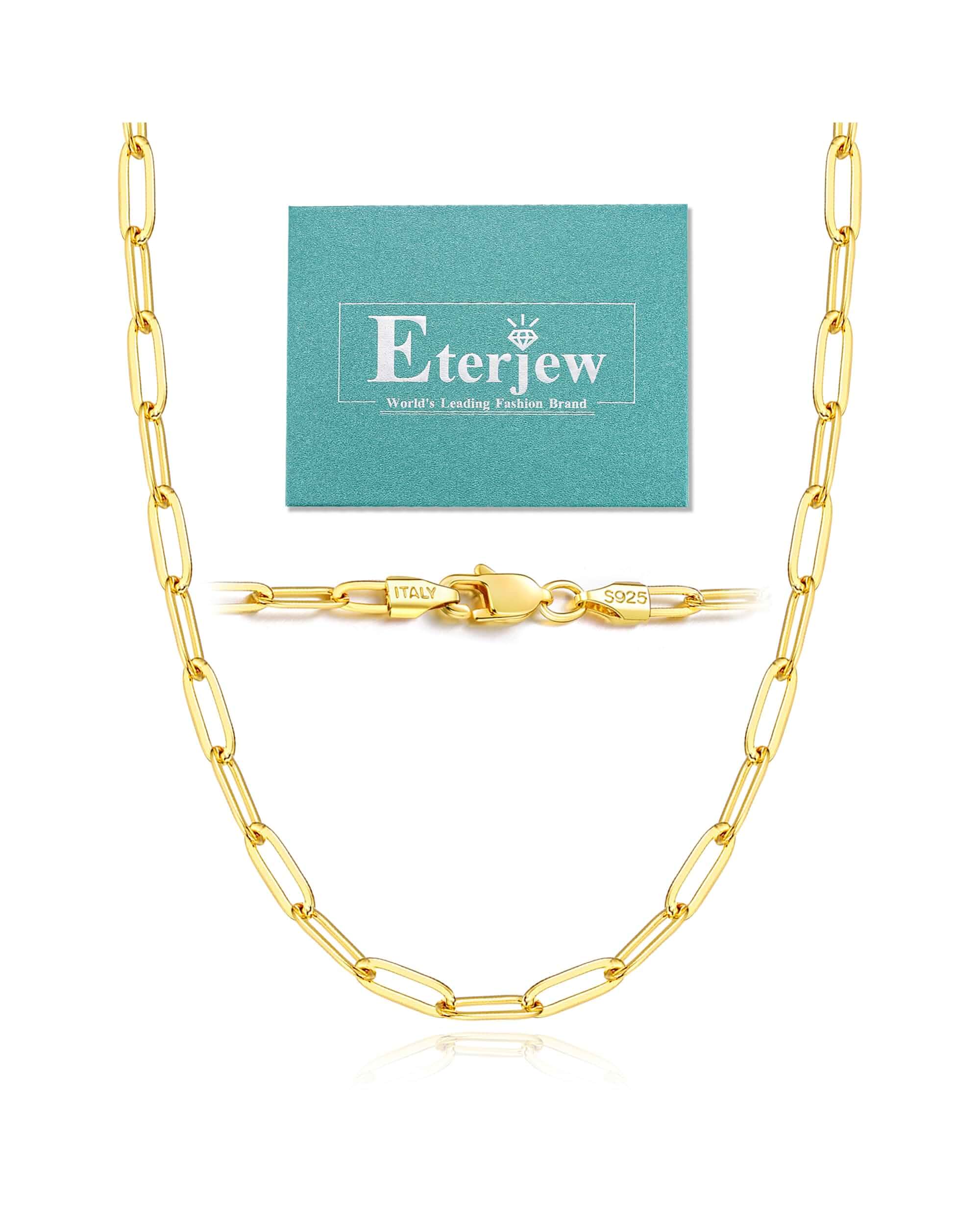 18K Gold Plated and 925 Sterling Silver Paperclip Chain Necklace for Women, 5mm Women's Chain Necklace, World's Top Craftsmanship Necklace for Women 16 18 20 22 24 26 Inch