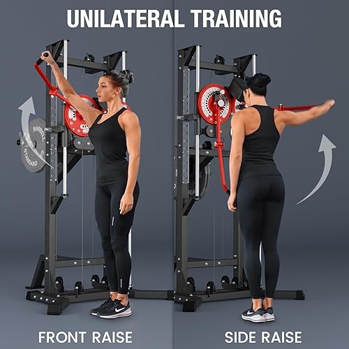 Miniatura 6 de GMWD Máquina de elevación lateral, máquina multivuelo ajustable con 15 ajustes de altura, placa de capacidad de 450 libras cargada para ejercicios