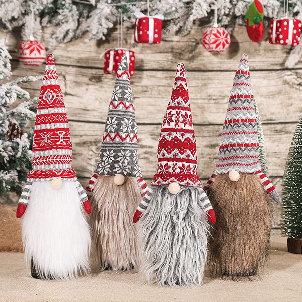 Hotfiary Gnome Wine Bottle Covers, 4 Pack Handmade Tomte Swedish Gnomes Toppers, Decorative Dress With Long Beard for Holiday Home Christmas Table