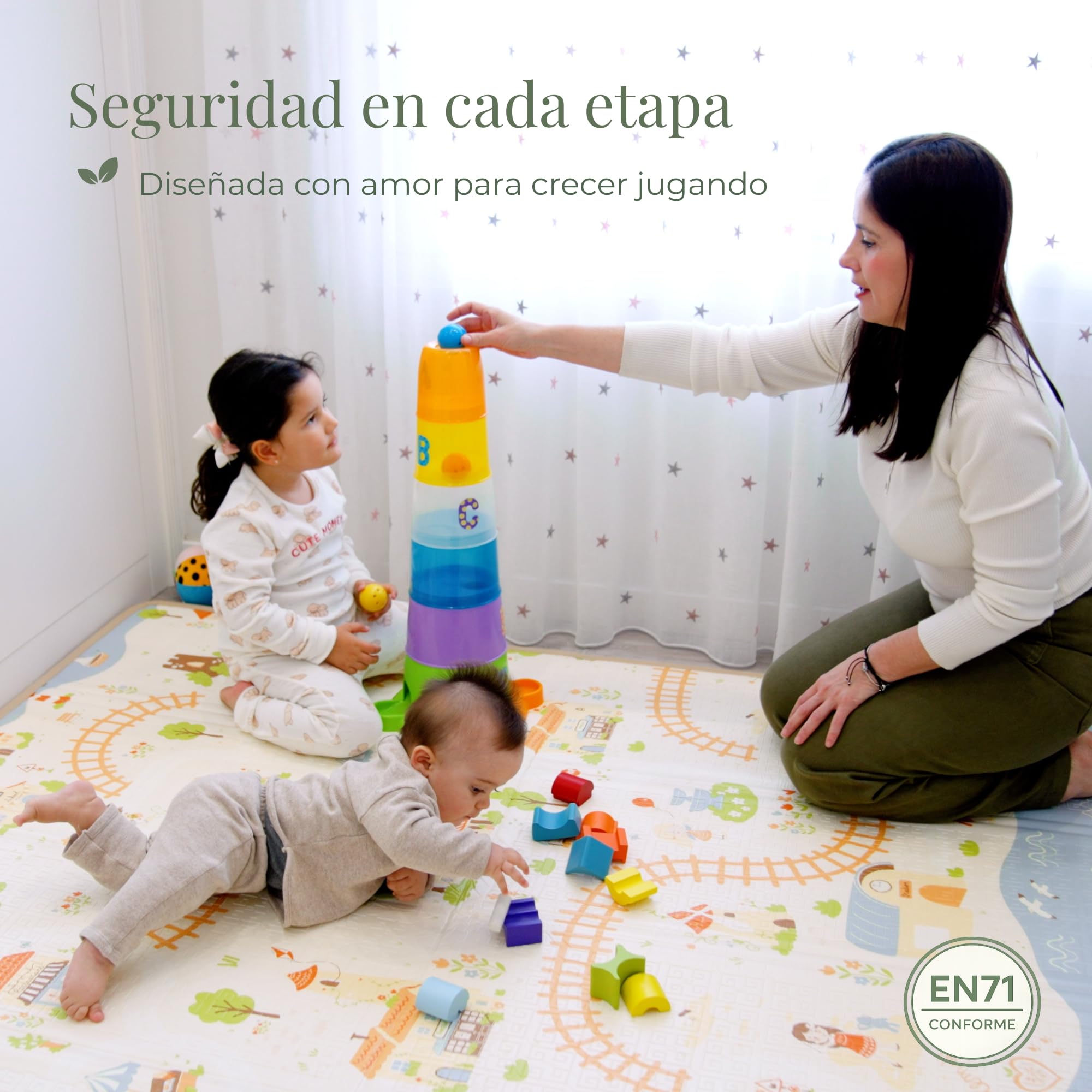 Alfombra Bebe Acolchada Plegable 150x180 cm – 1,5 cm XPE Extra Gruesa, Reversible y Antideslizante | Incluye Bolsa Premium y 20 Tarjetas Sensoriales – elematt