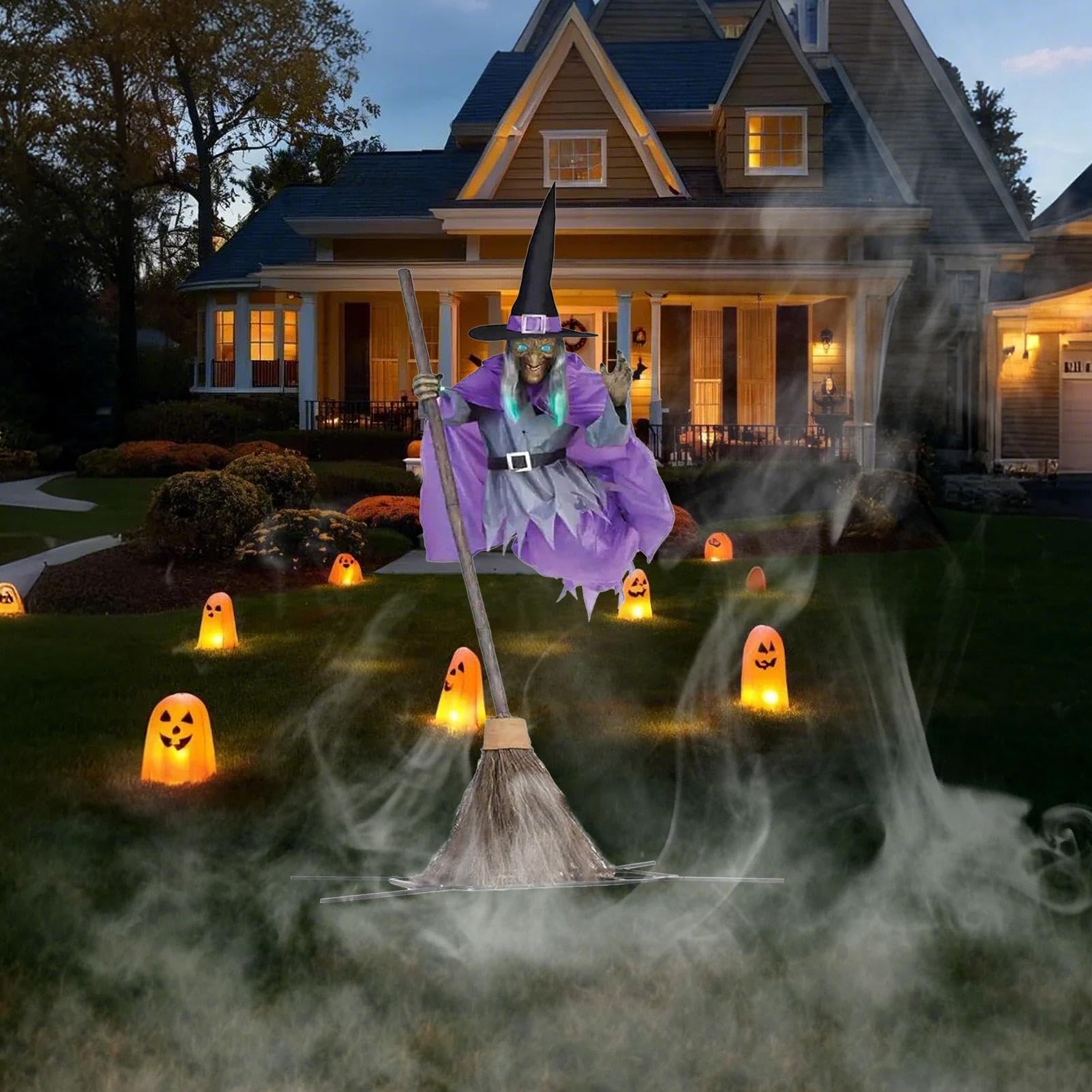 Vliegende heks Halloween decor op bezem, Halloween