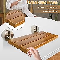 Vista 5 de Banco de ducha plegable de teca de 20 pulgadas montado en la pared, asiento de ducha plegable para espacio de ducha, asiento plegable de madera