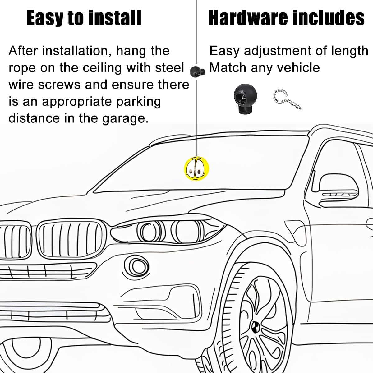 Car Garage Parking Aids Ball, 2PCS PU Vehicle Guide System Assist Ball Stopper with Cord Locks & Screw Hooks, Retractable Auto Assistant Ball, Universal for SUV Sedan Truck (Big Eyes) image 2