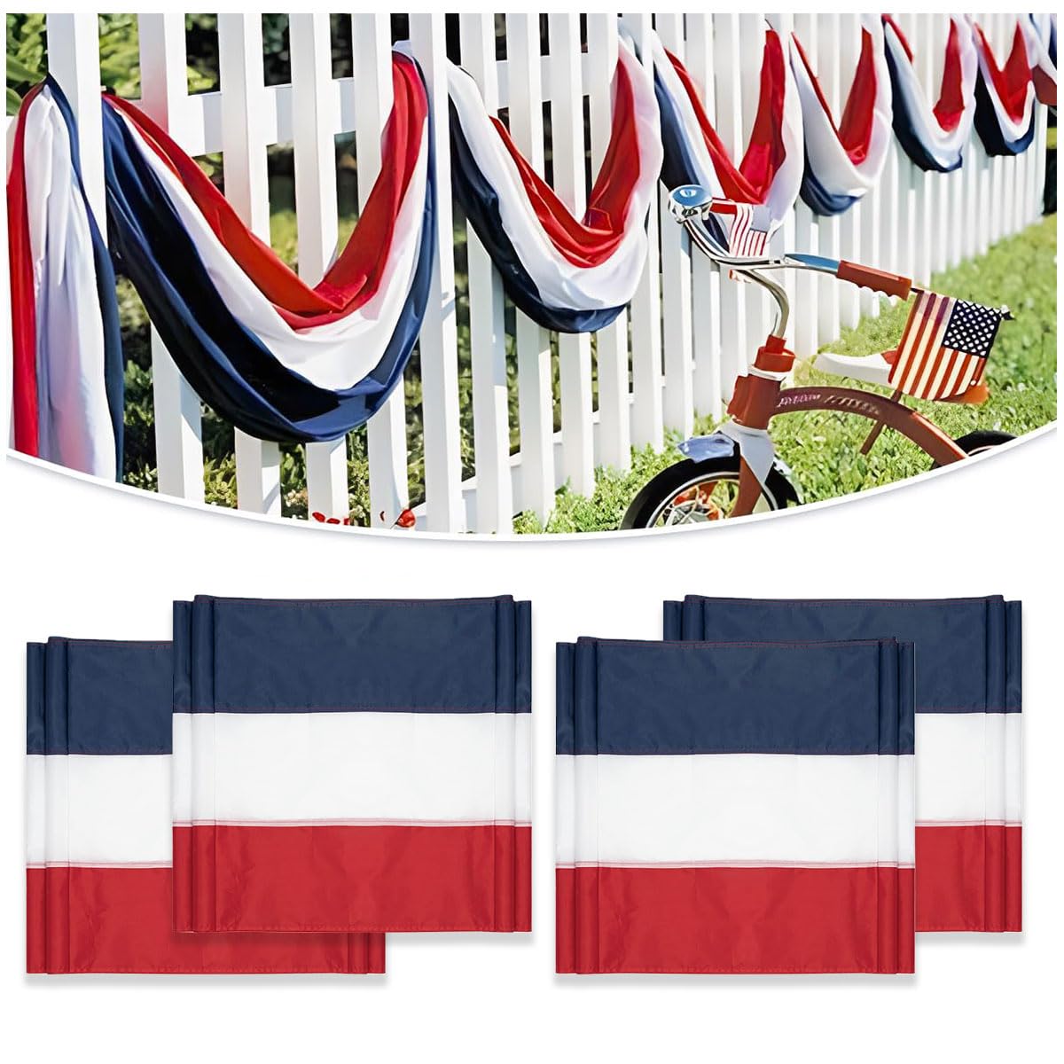 LinaGarten 4Pack American Bunting Flag 2" x 20Ft Red, White & Blue Stripe Banner USA Patriotic Bunting Flags 4th of July Decoration for Outside Porch