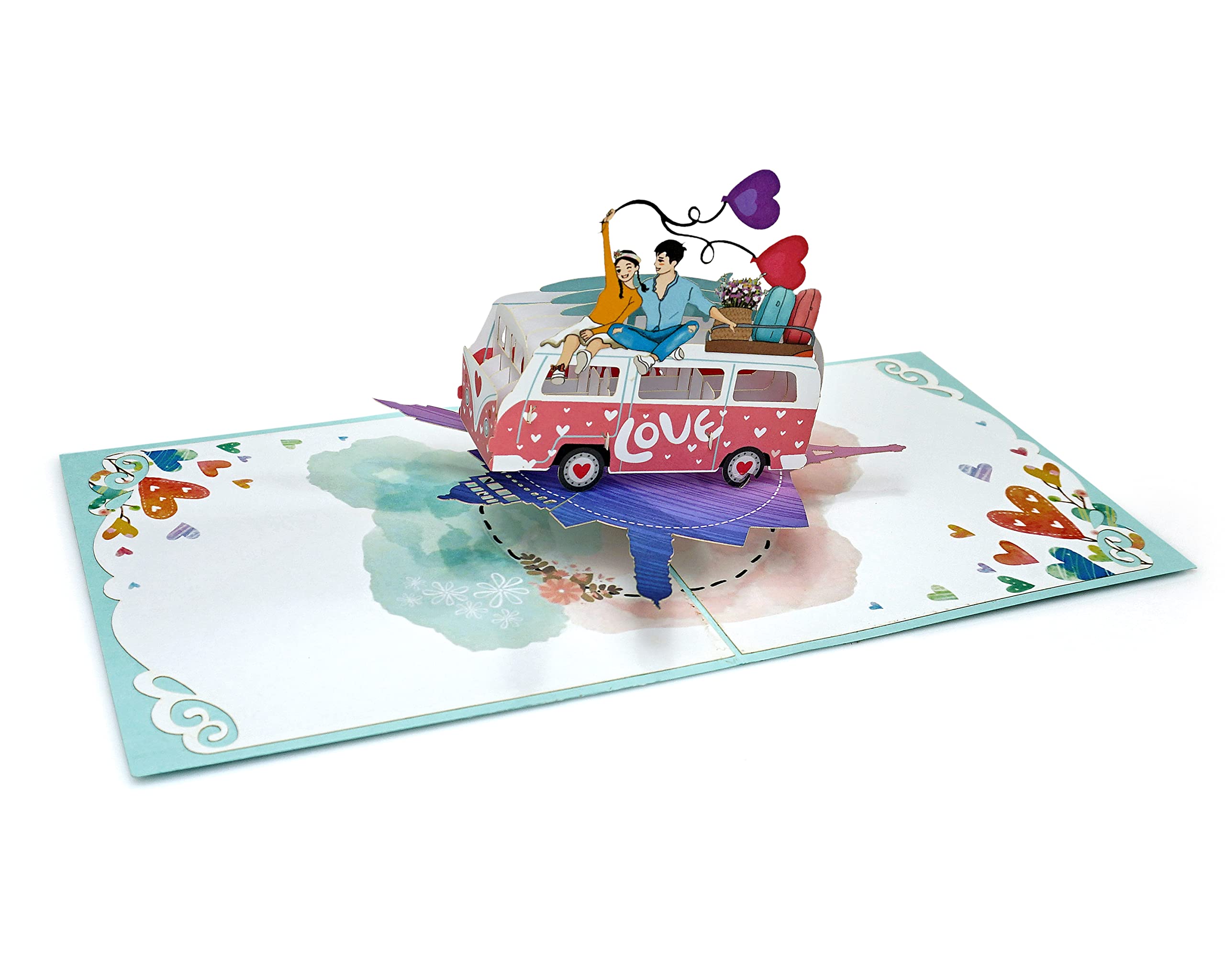 Love Van couple travelling Pop Up 3D Card. Romantic valentines greeting card for Her,Girlfriend,Wife,Him,Boyfriend,Husband. 15cmx15cm - Image 3