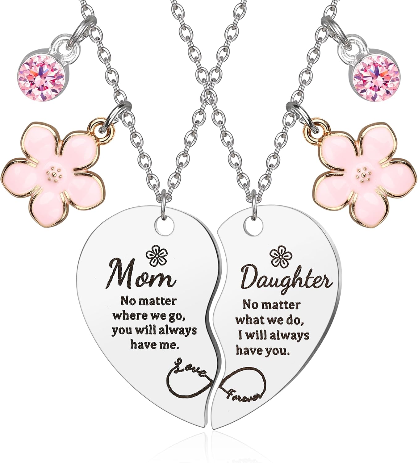 2 Pcs Mother Daughter Heart Matching Necklace Set Gifts for Mom Mothers Day Birthday Chrismas Gifts from Daughter.
