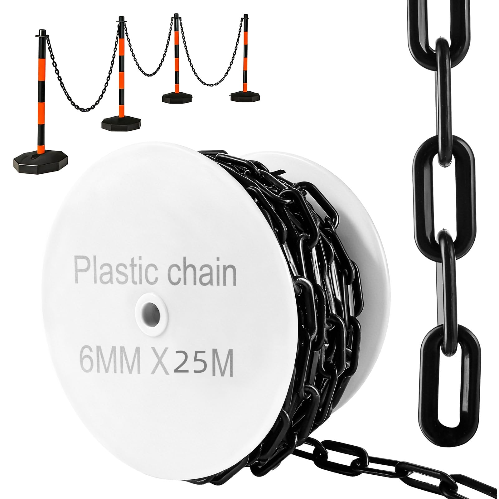 APACALI Chaîne de barrière en plastique, chaîne d'avertissement en plastique, chaîne en plastique pour bloquer les surfaces (noir, 25 m)