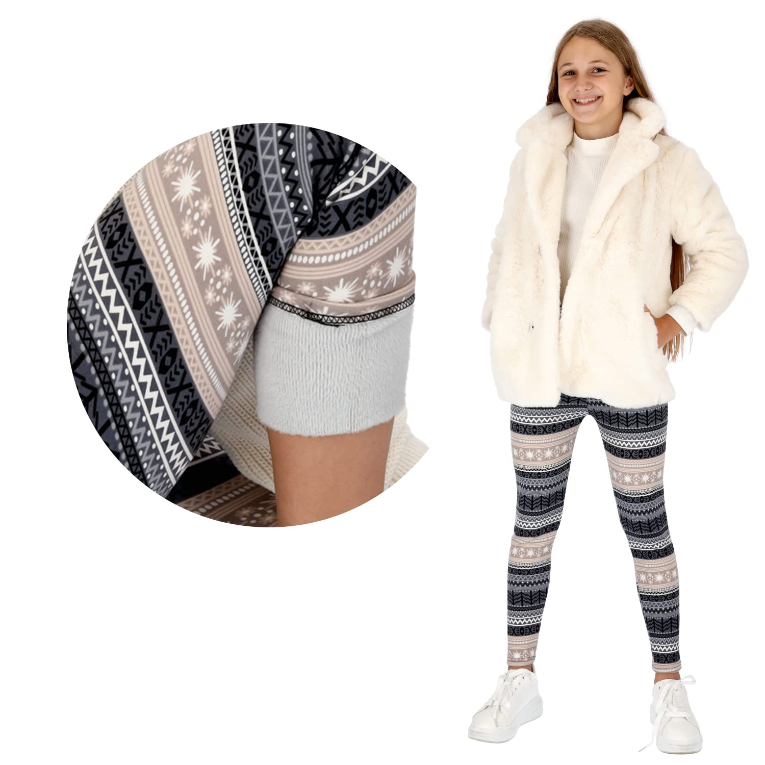 hi!mom Dziewczęce bardzo grube spodnie świąteczne ciepłe legginsy zimowe spodnie termiczne futro wewnątrz dzieci z podszewką polarową pluszowe przytulne spodnie świąteczne wzory jednolite kolory na co