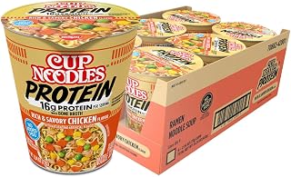 Nissin Cup Noodles Protein Ramen Chicken Bone Broth 16g Protein 2.54oz Cups Pack of 6 High Protein Instant Noodles