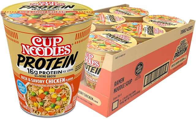 Nissin Cup Noodles Protein Chicken Ramen, 2.54 Oz. (6 Pack)