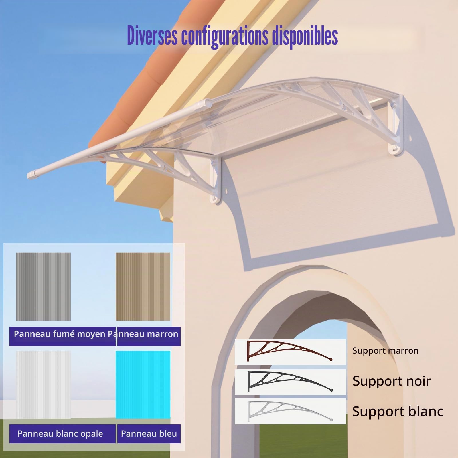 Auvent de Porte d’Entrée 80 × 120 cm, Marquise en Polycarbonate Transparent, Toit de Protection Résistant Contre la Pluie et Les Rayons UV, Gris pour Maison et Entrée