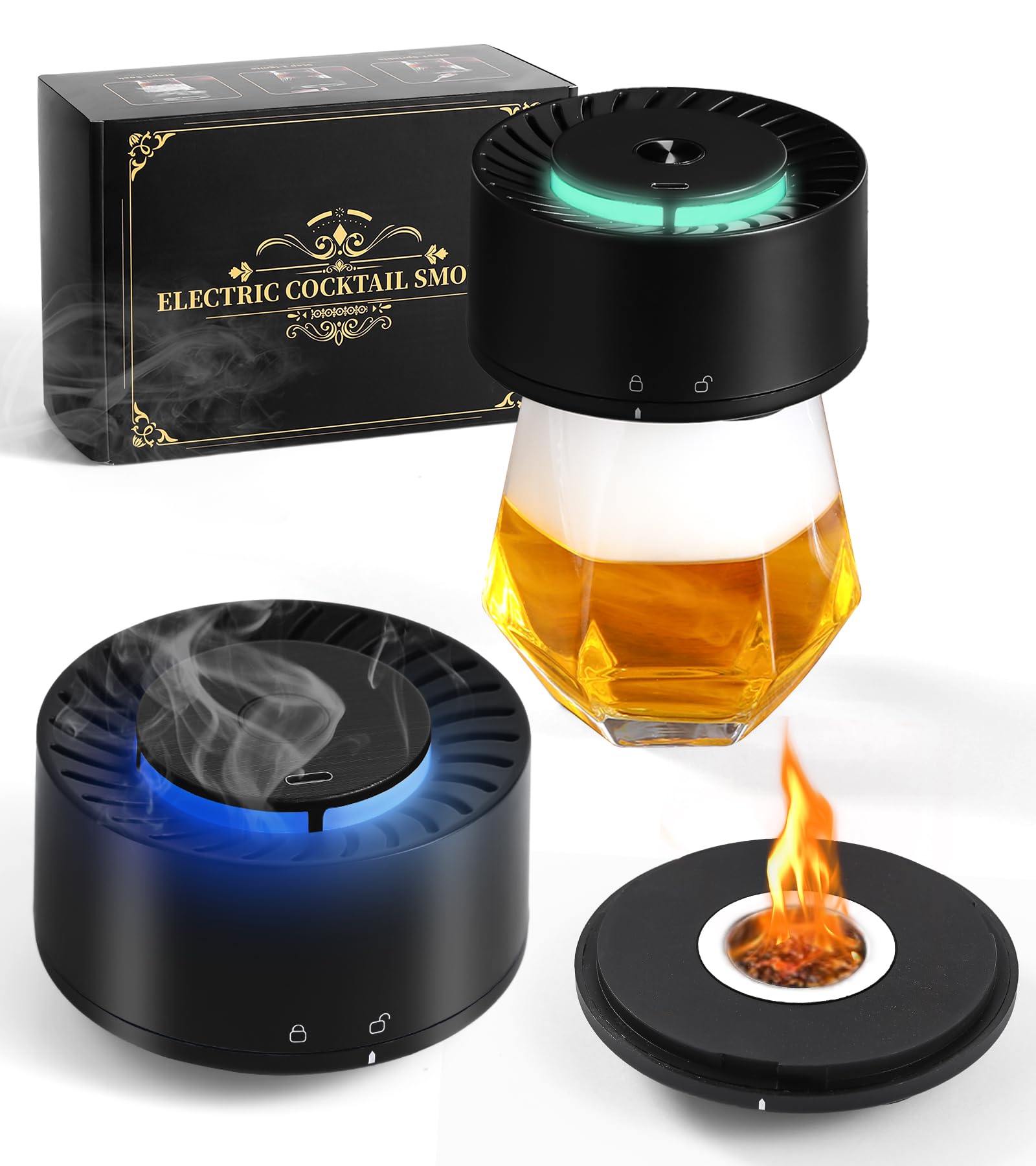 Kit affumicatore elettrico per whisky, con luce LED e 6 trucioli di legno, senza bisogno di butano, kit per affumicatore per cocktail, kit per affumicatore di bevande vecchio stile, regalo di